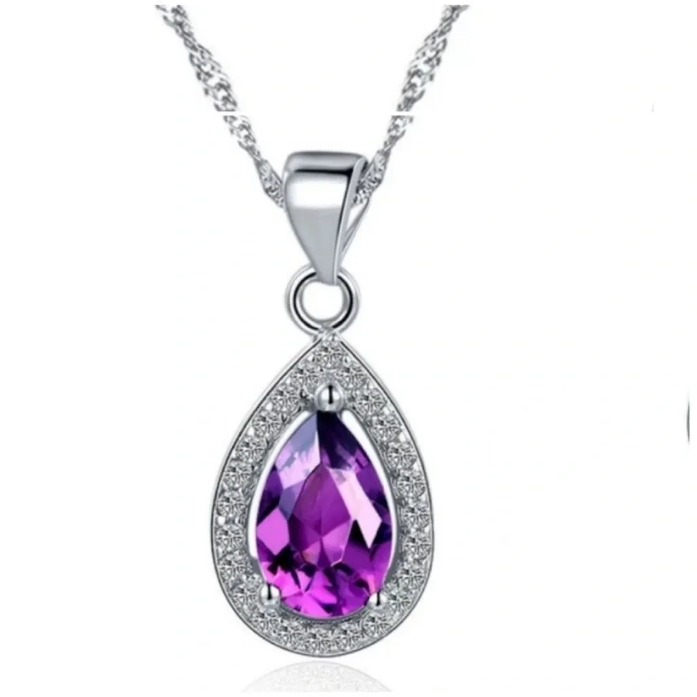 Swarovski Elements 925 Sterling Silver Amethyst Purple Teardrop Ring NEW